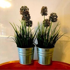 Artificial potted plants x 2 available in set, L-13.5”, W-4.5”, D-4.5”, green